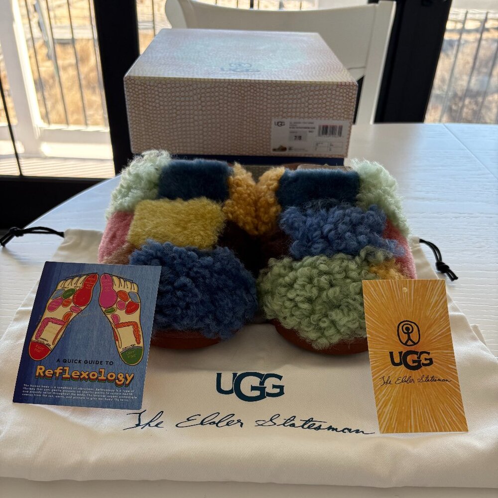 NWT UGG X The Elder Statesman Patchwork Slide Slipper Size 7/8 RARE! AUTHENTIC!